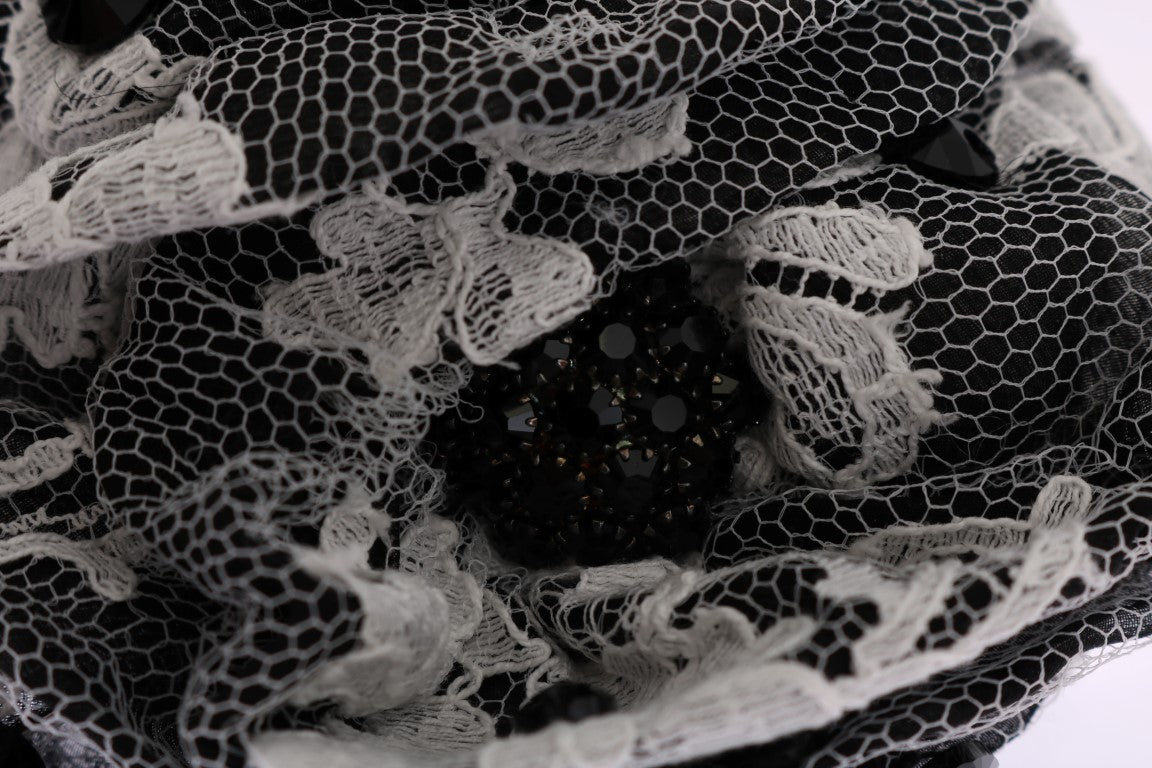 Pince à cheveux Dolce & Gabbana en dentelle florale noire et blanche avec cristaux
