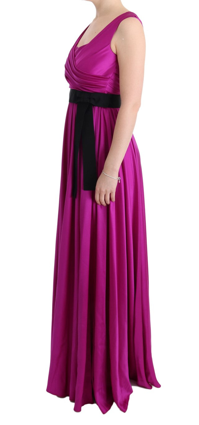 Robe longue droite en soie stretch rose Dolce & Gabbana