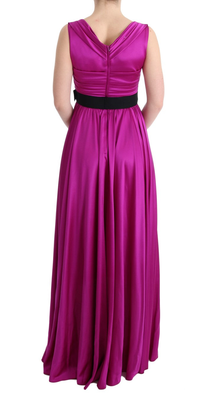 Robe longue droite en soie stretch rose Dolce & Gabbana