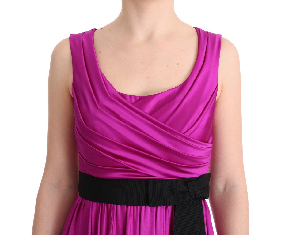 Robe longue droite en soie stretch rose Dolce & Gabbana