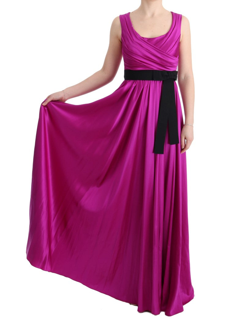 Robe longue droite en soie stretch rose Dolce & Gabbana