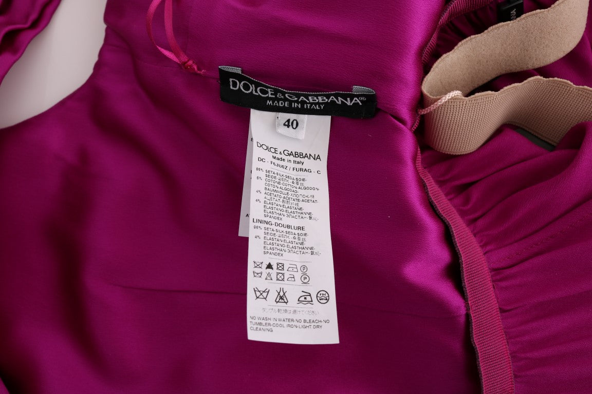 Robe longue droite en soie stretch rose Dolce & Gabbana