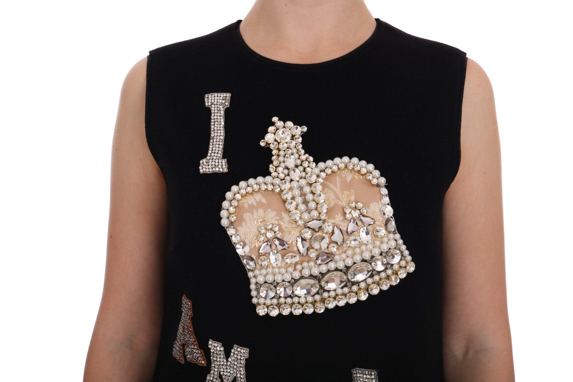 Robe droite noire en cristal Dolce & Gabbana I AM A PRINCESS