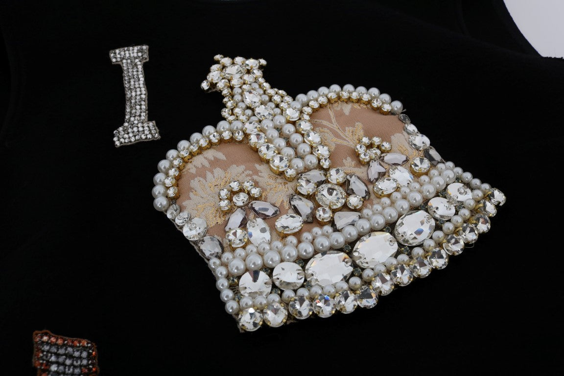Robe droite noire en cristal Dolce & Gabbana I AM A PRINCESS