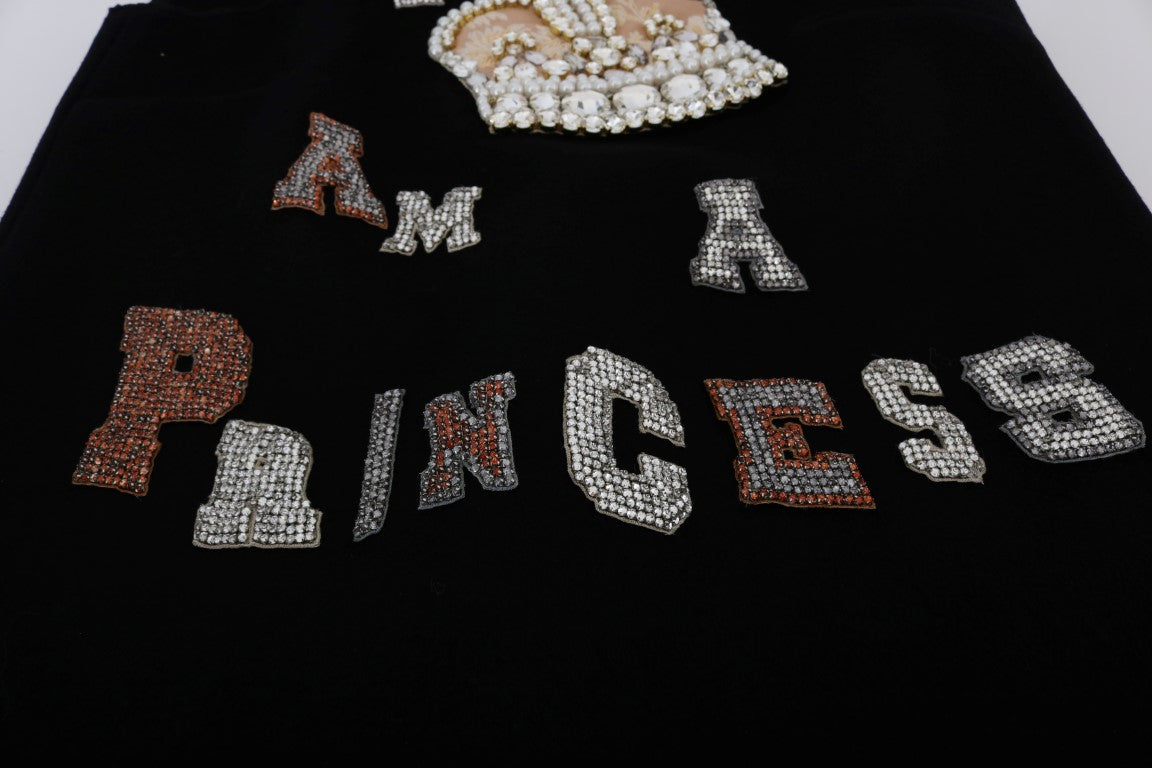 Robe droite noire en cristal Dolce & Gabbana I AM A PRINCESS