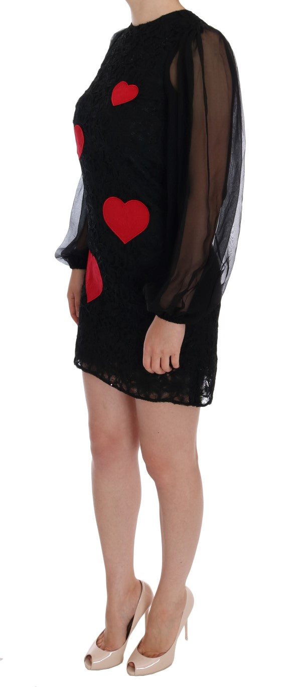 Robe droite en dentelle noire à cœur rouge Dolce & Gabbana