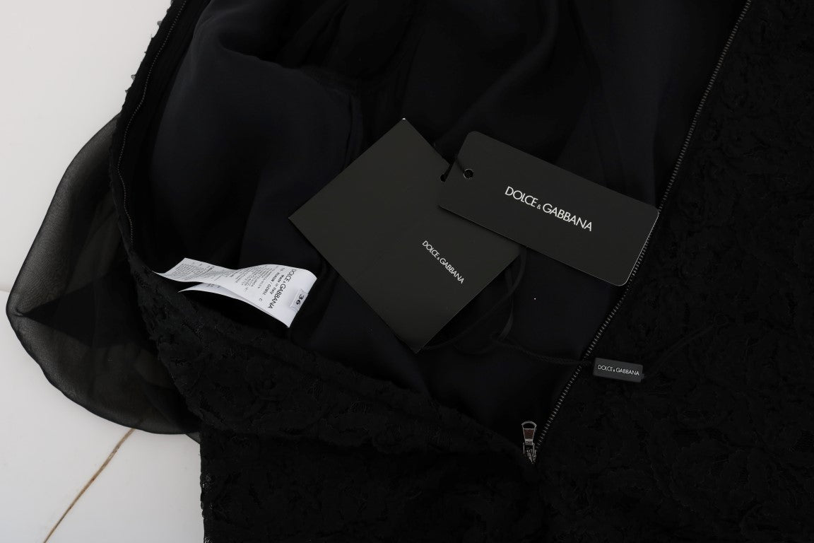 Robe droite en dentelle noire à cœur rouge Dolce & Gabbana