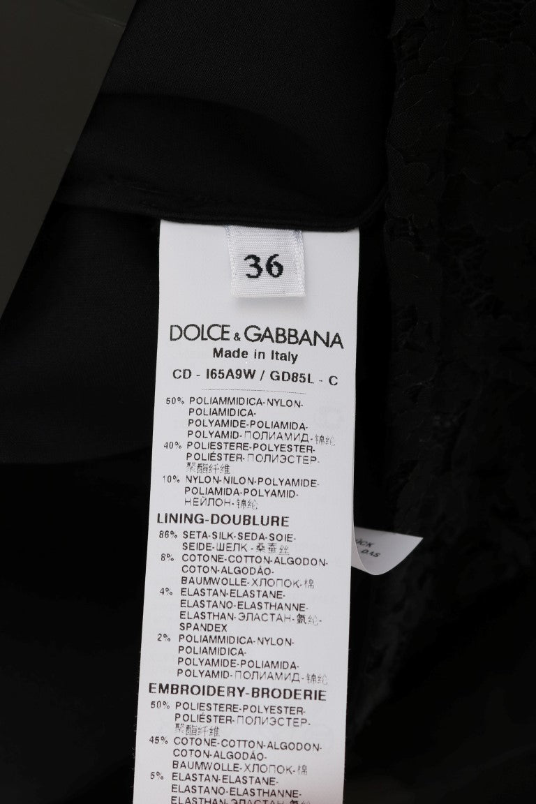 Robe droite en dentelle noire à cœur rouge Dolce & Gabbana