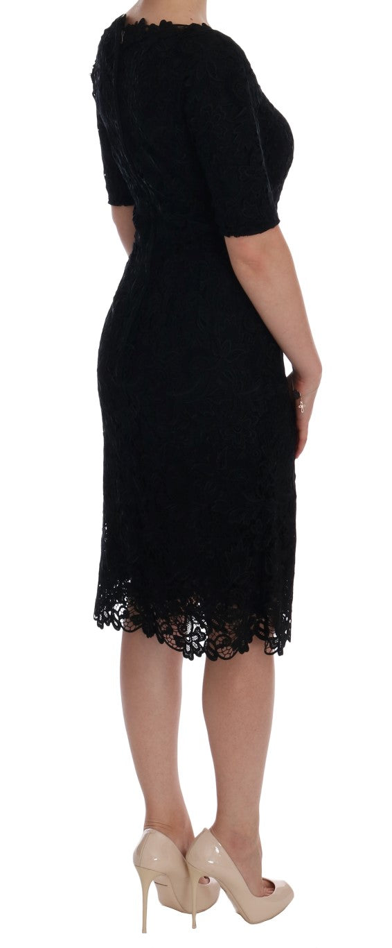 Robe fourreau noire à broderies florales Dolce & Gabbana