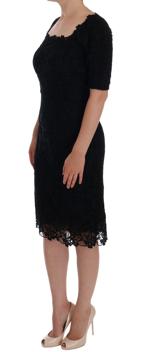Robe fourreau noire à broderies florales Dolce & Gabbana