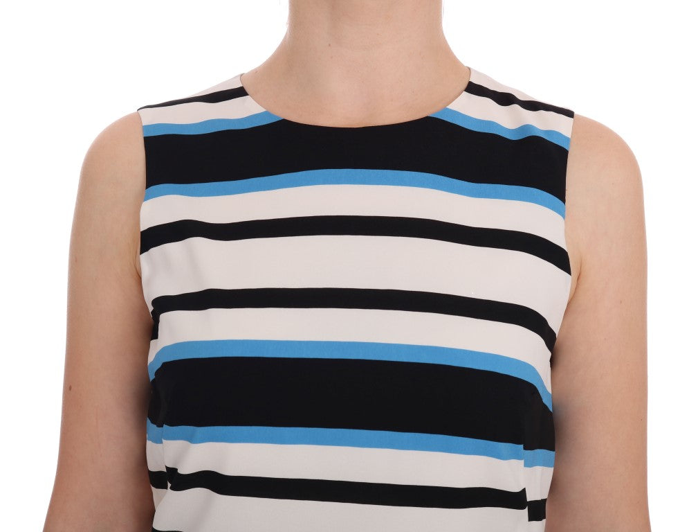 Robe droite en soie stretch à rayures bleues et blanches Dolce & Gabbana