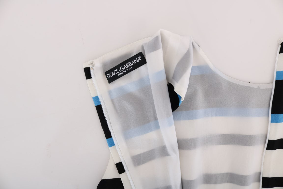 Robe droite en soie stretch à rayures bleues et blanches Dolce & Gabbana