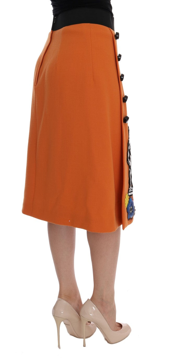 Jupe Dolce & Gabbana en laine orange avec appliques de paillettes et cristaux