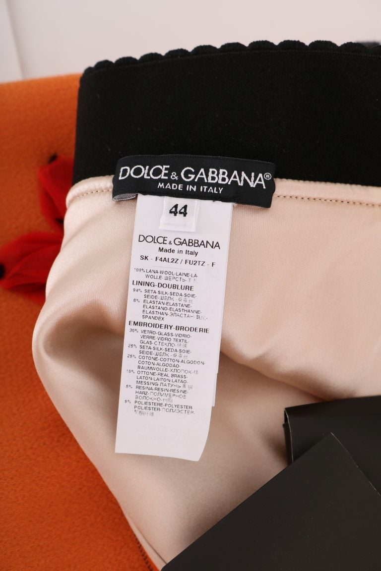 Jupe Dolce & Gabbana en laine orange avec appliques de paillettes et cristaux