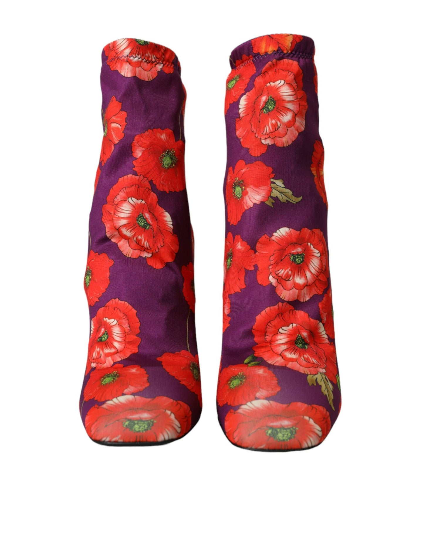 Dolce & Gabbana Lila Blumen Jersey Stretch Stiefel Schuhe