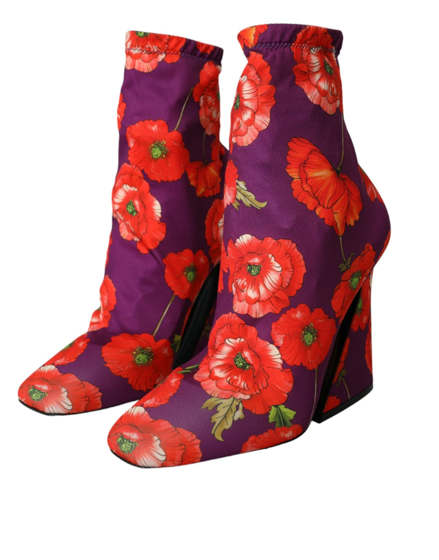 Dolce & Gabbana Lila Blumen Jersey Stretch Stiefel Schuhe