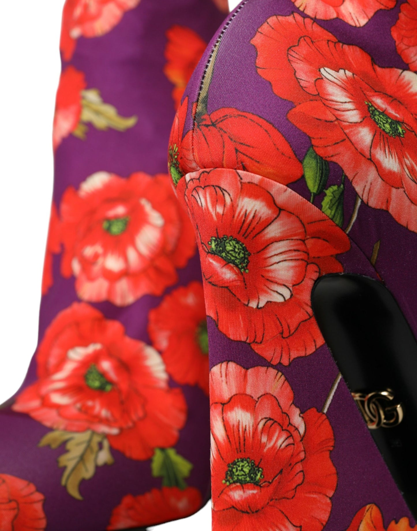 Dolce & Gabbana Lila Blumen Jersey Stretch Stiefel Schuhe