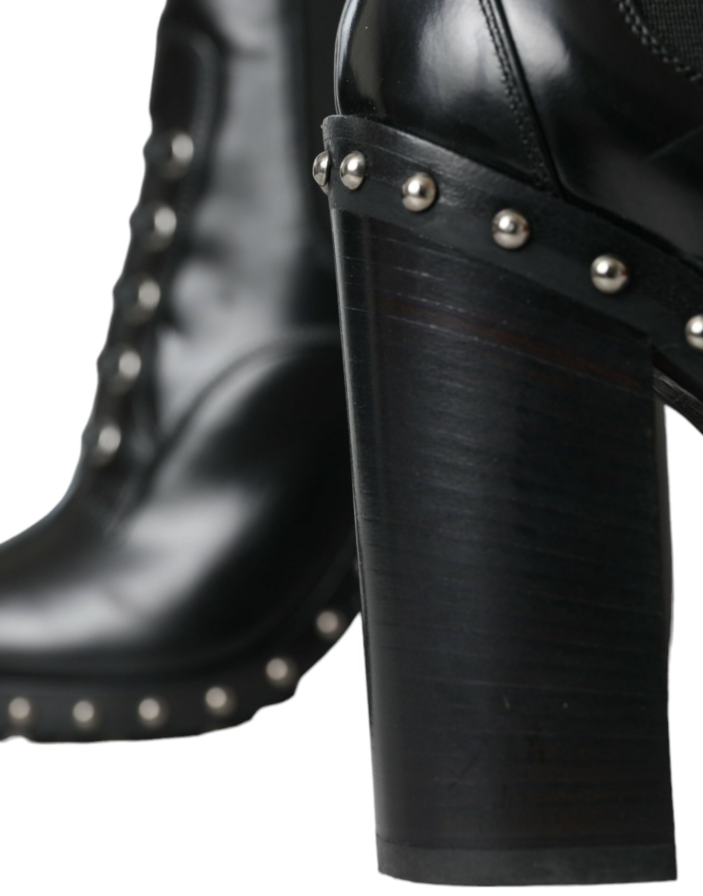 Dolce & Gabbana - Bottines à lacets cloutées en cuir noir