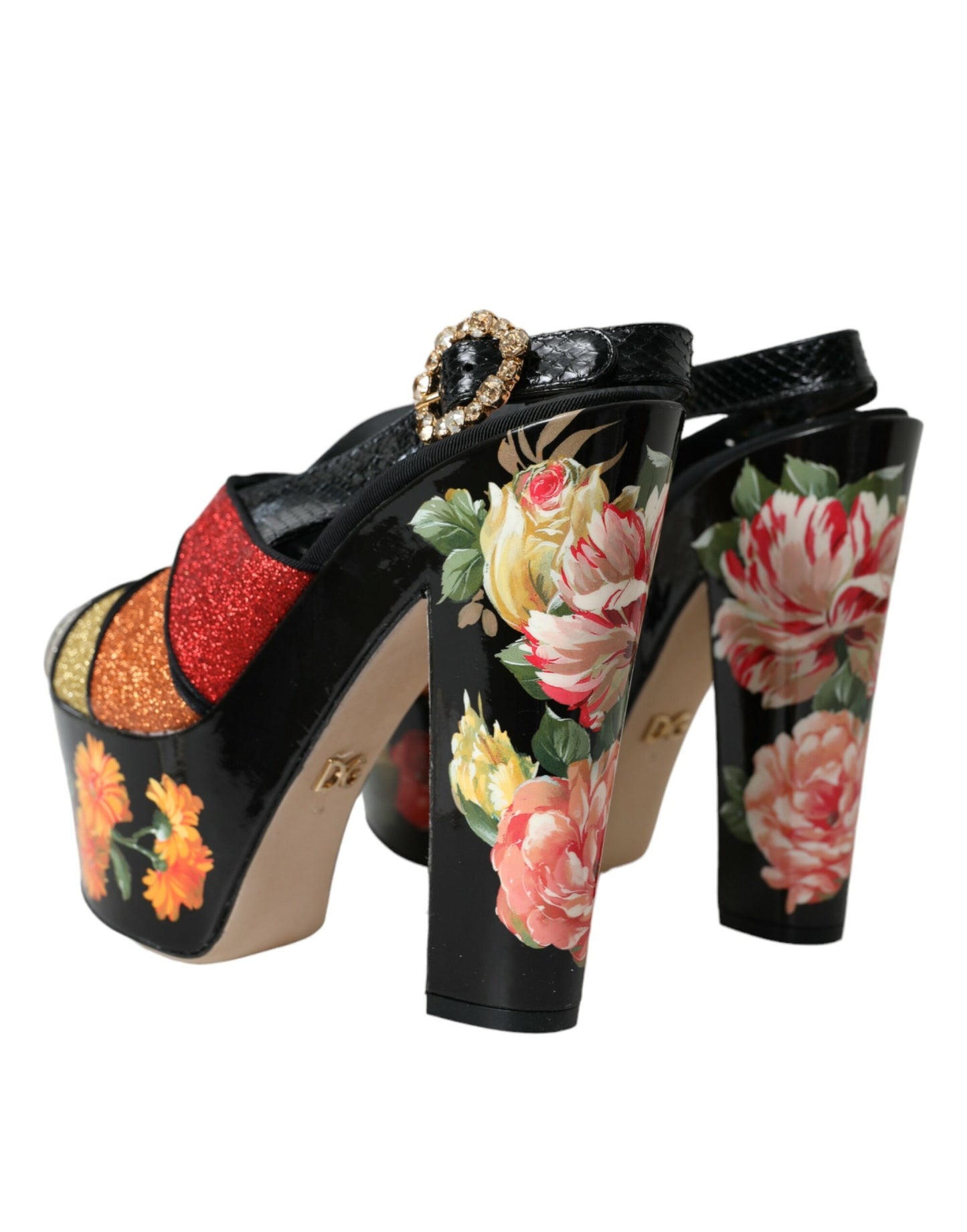 Sandales à plateforme en cristal floral multicolore Dolce & Gabbana