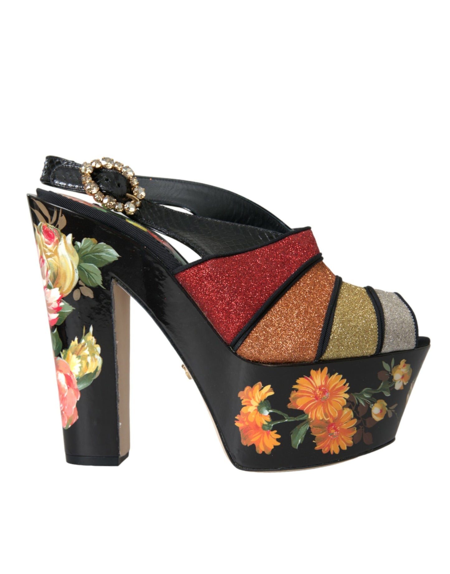 Sandales à plateforme en cristal floral multicolore Dolce & Gabbana