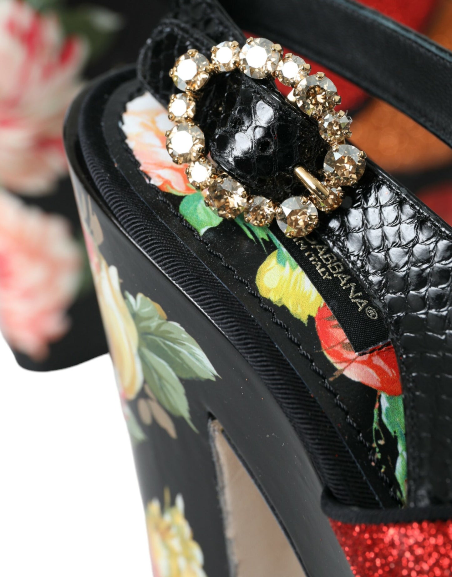 Sandales à plateforme en cristal floral multicolore Dolce & Gabbana