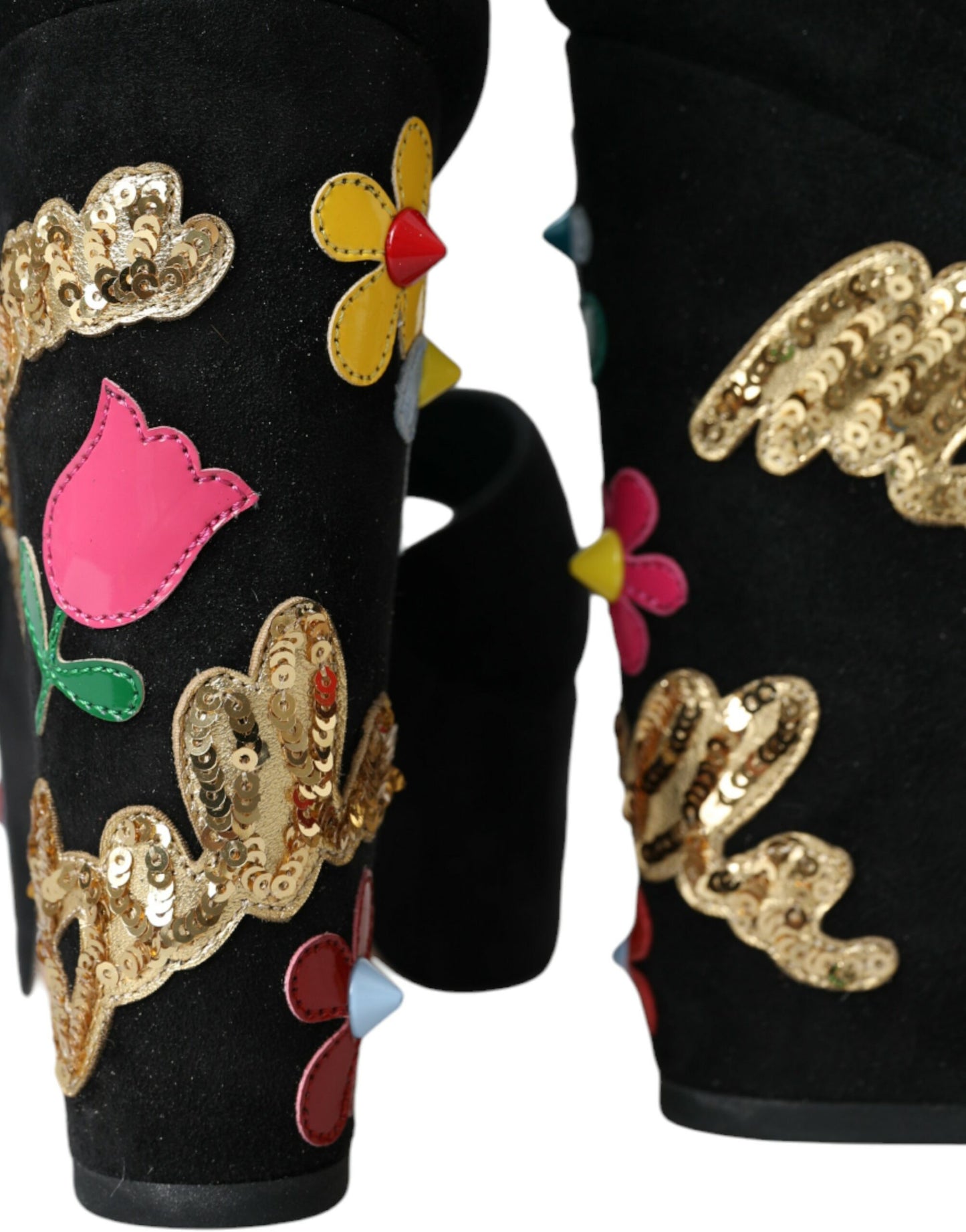Sandales à talons et bride cheville à fleurs noires Dolce & Gabbana
