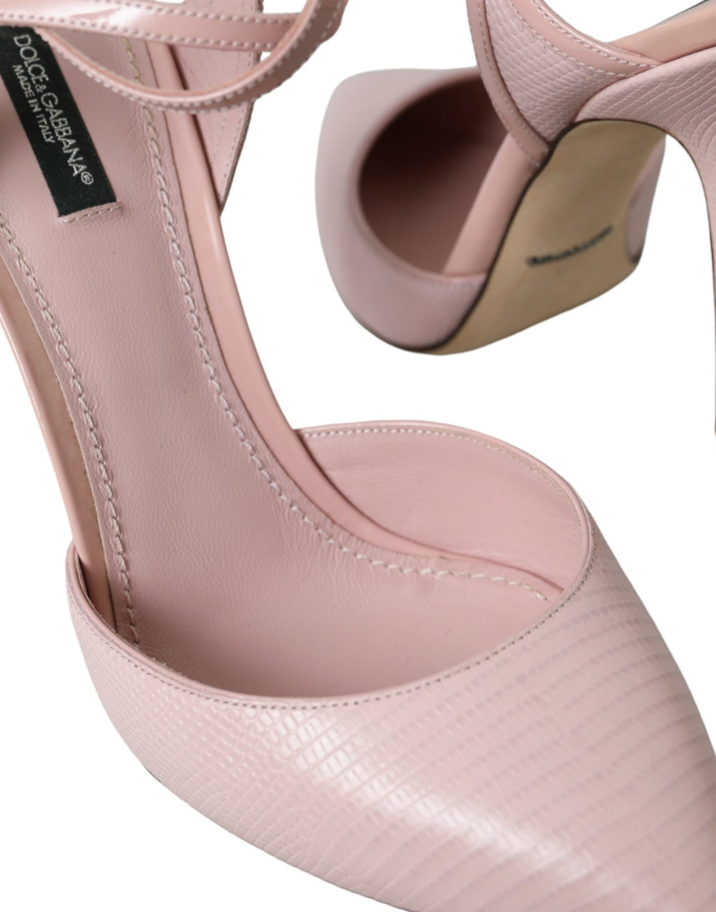 Escarpins à talons et bride cheville en cuir rose Dolce & Gabbana