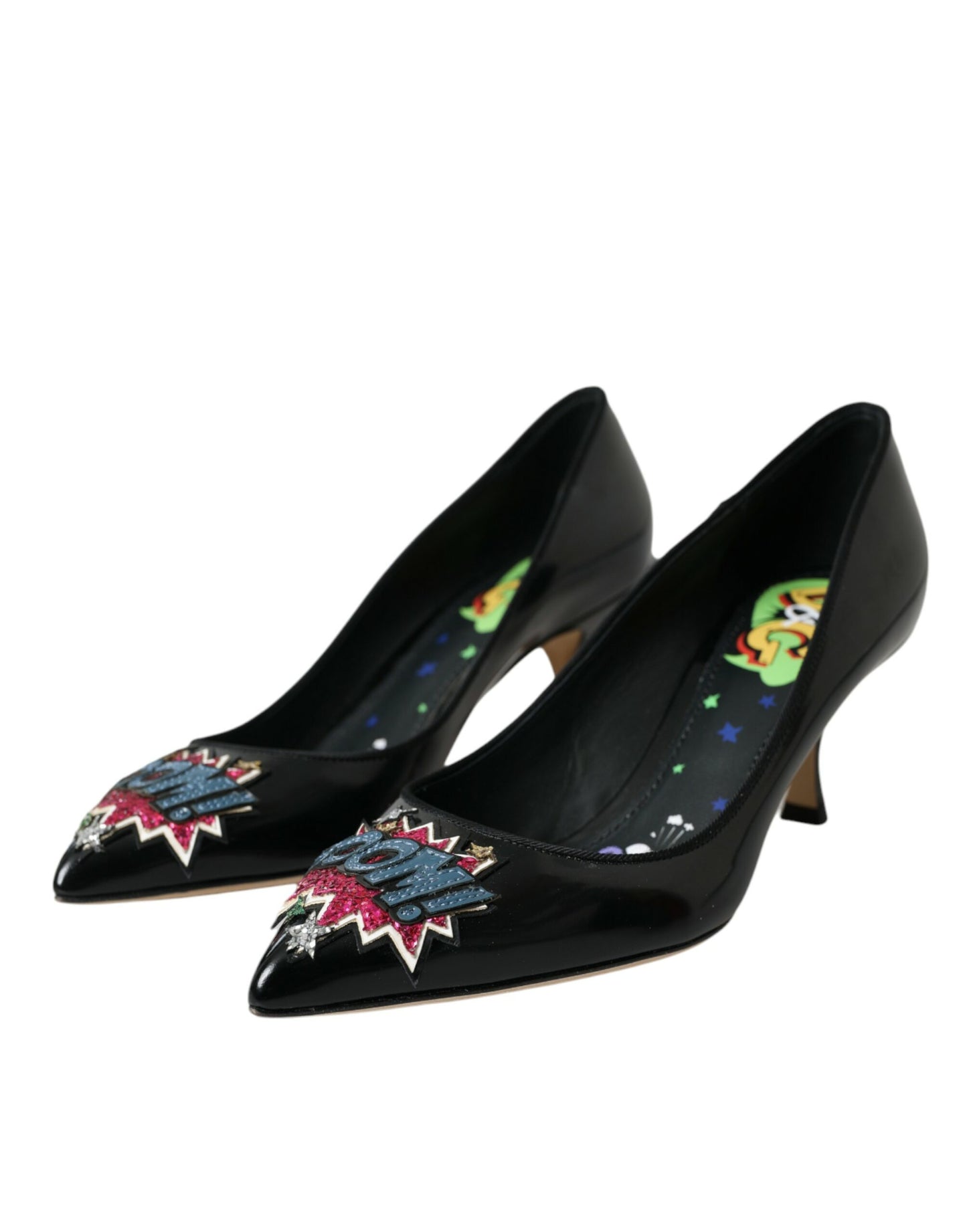 Escarpins à talons en cuir noir Dolce & Gabbana BOOM Patch