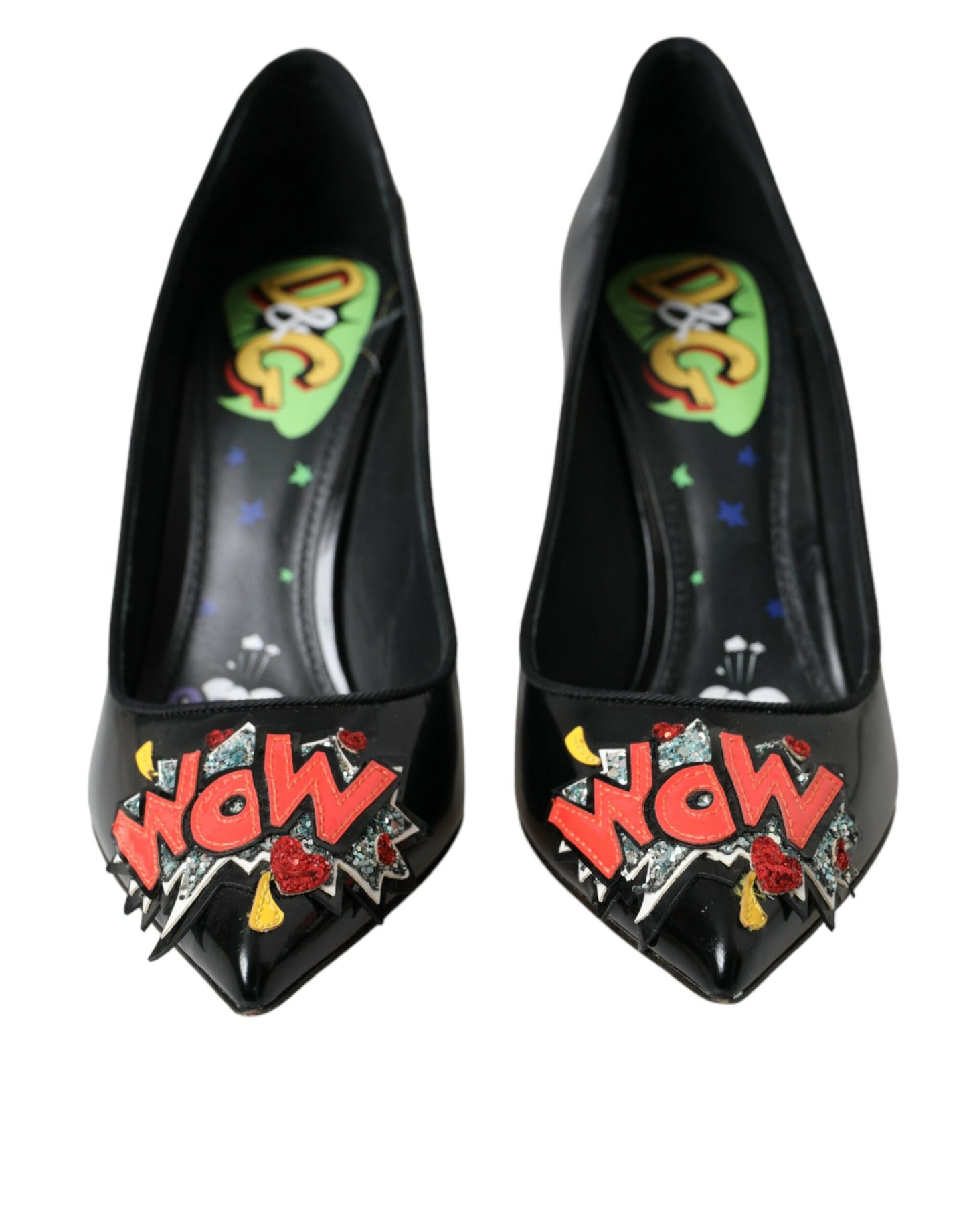Escarpins à talons en cuir noir Dolce & Gabbana avec patch WOW