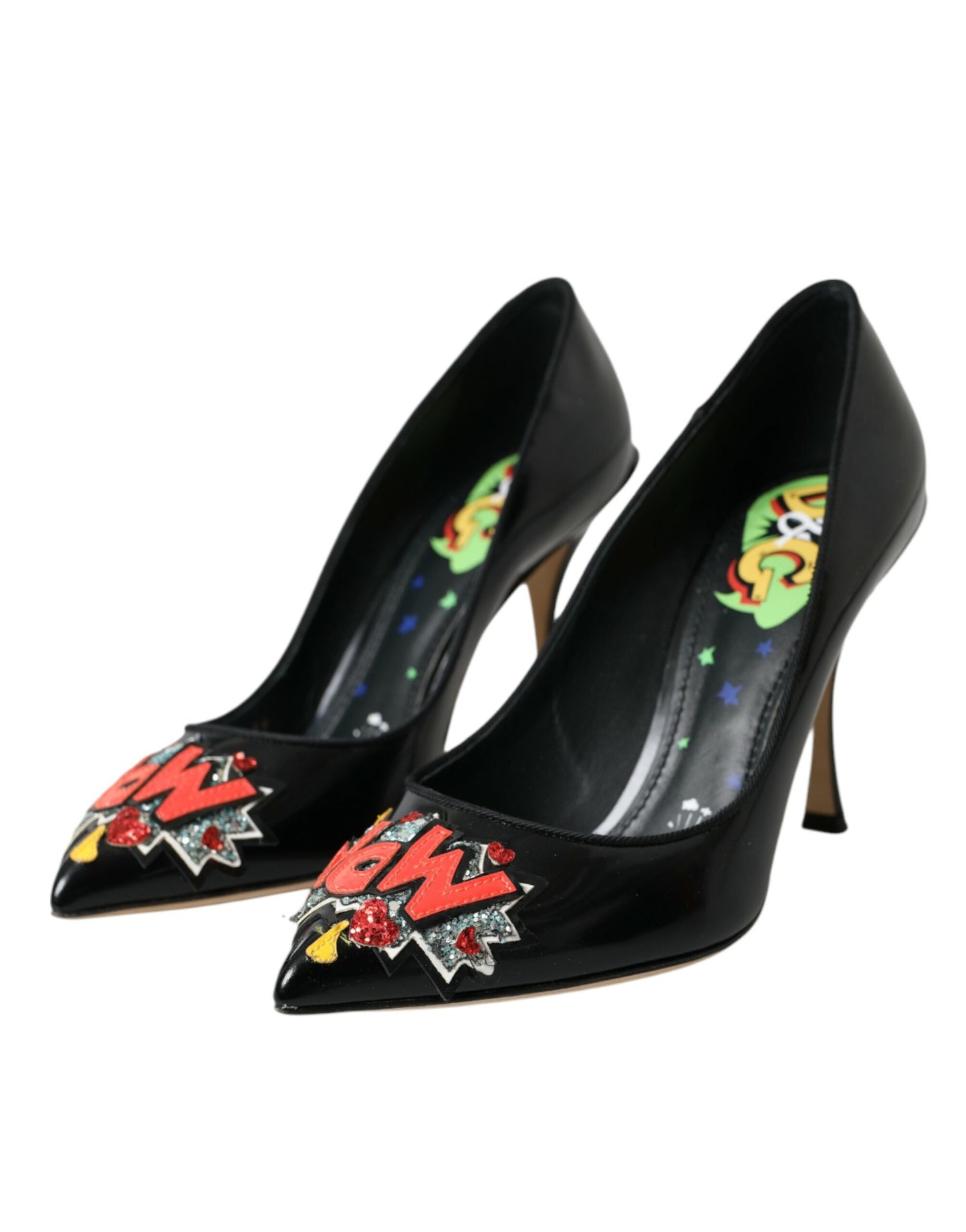 Escarpins à talons en cuir noir Dolce & Gabbana avec patch WOW