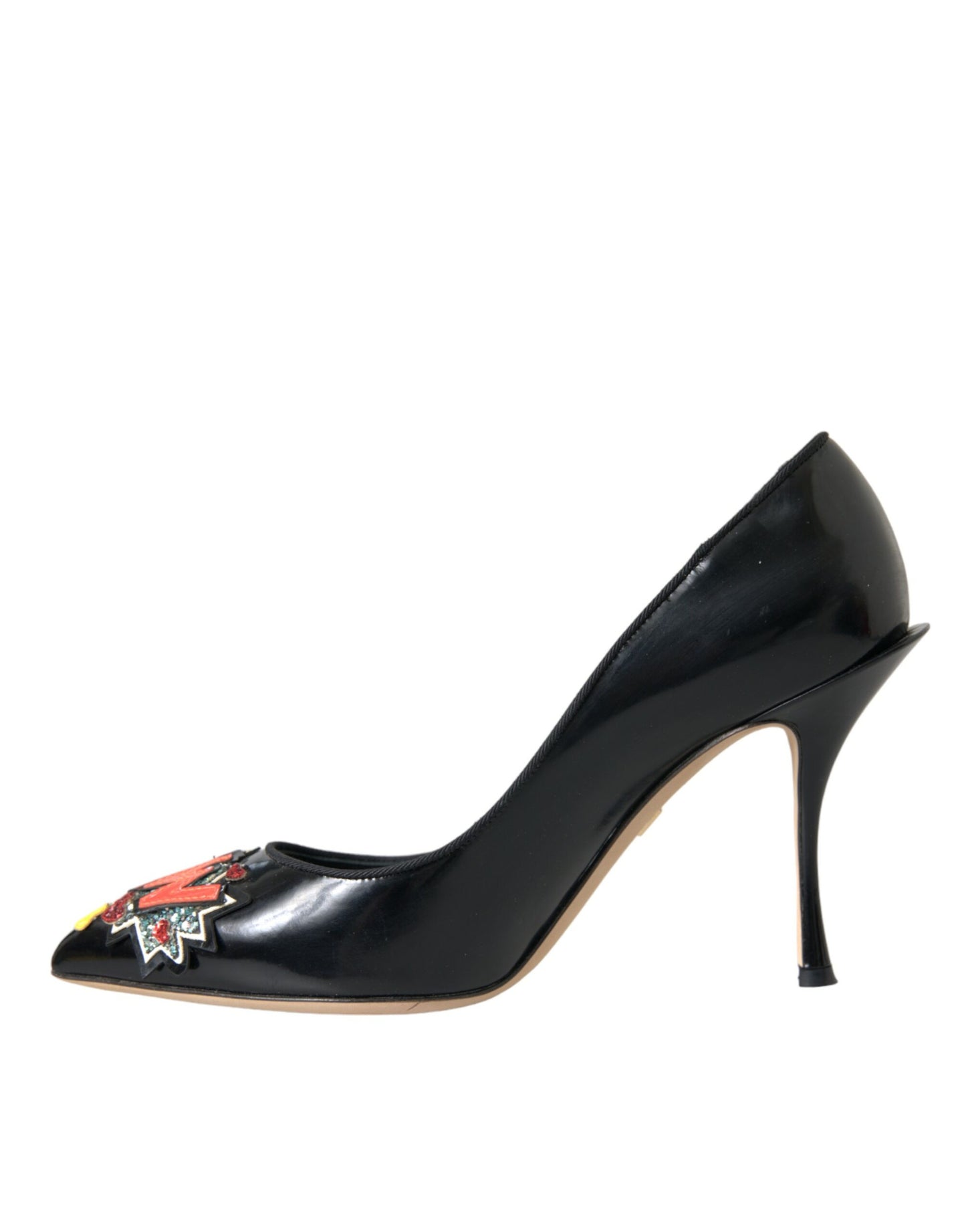 Escarpins à talons en cuir noir Dolce & Gabbana avec patch WOW