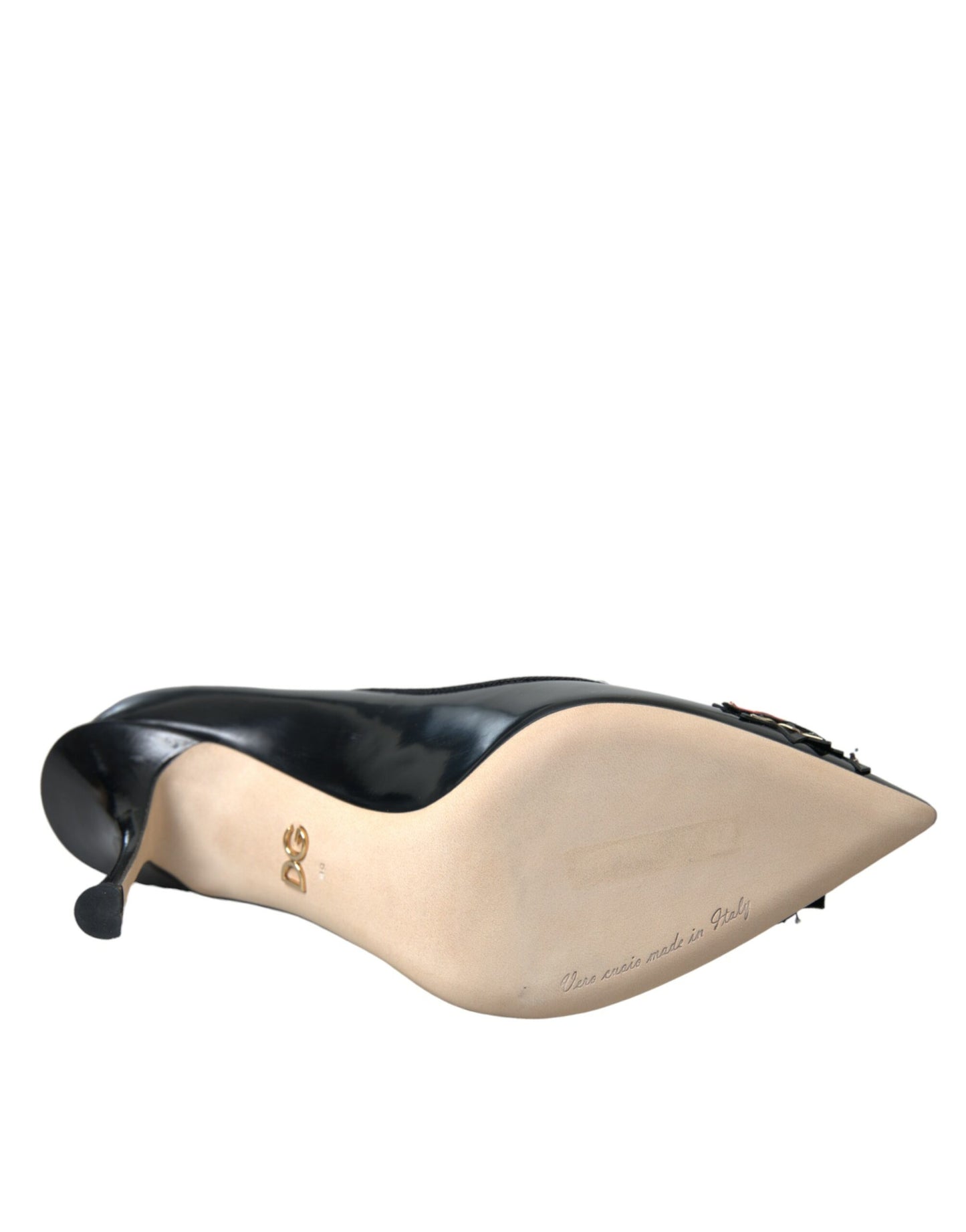 Escarpins à talons en cuir noir Dolce & Gabbana avec patch WOW