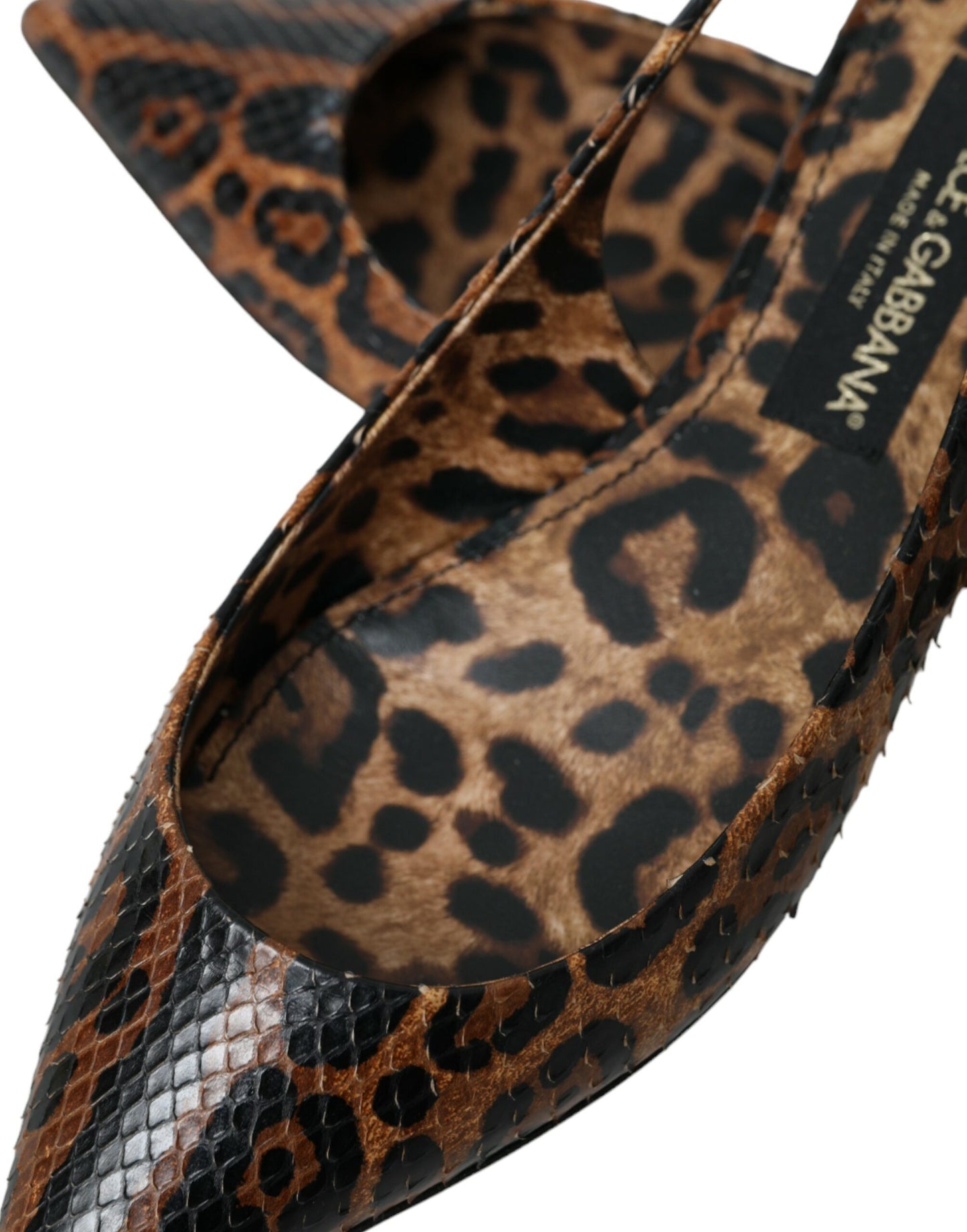 Chaussures à bride arrière en peau exotique léopard marron Dolce & Gabbana