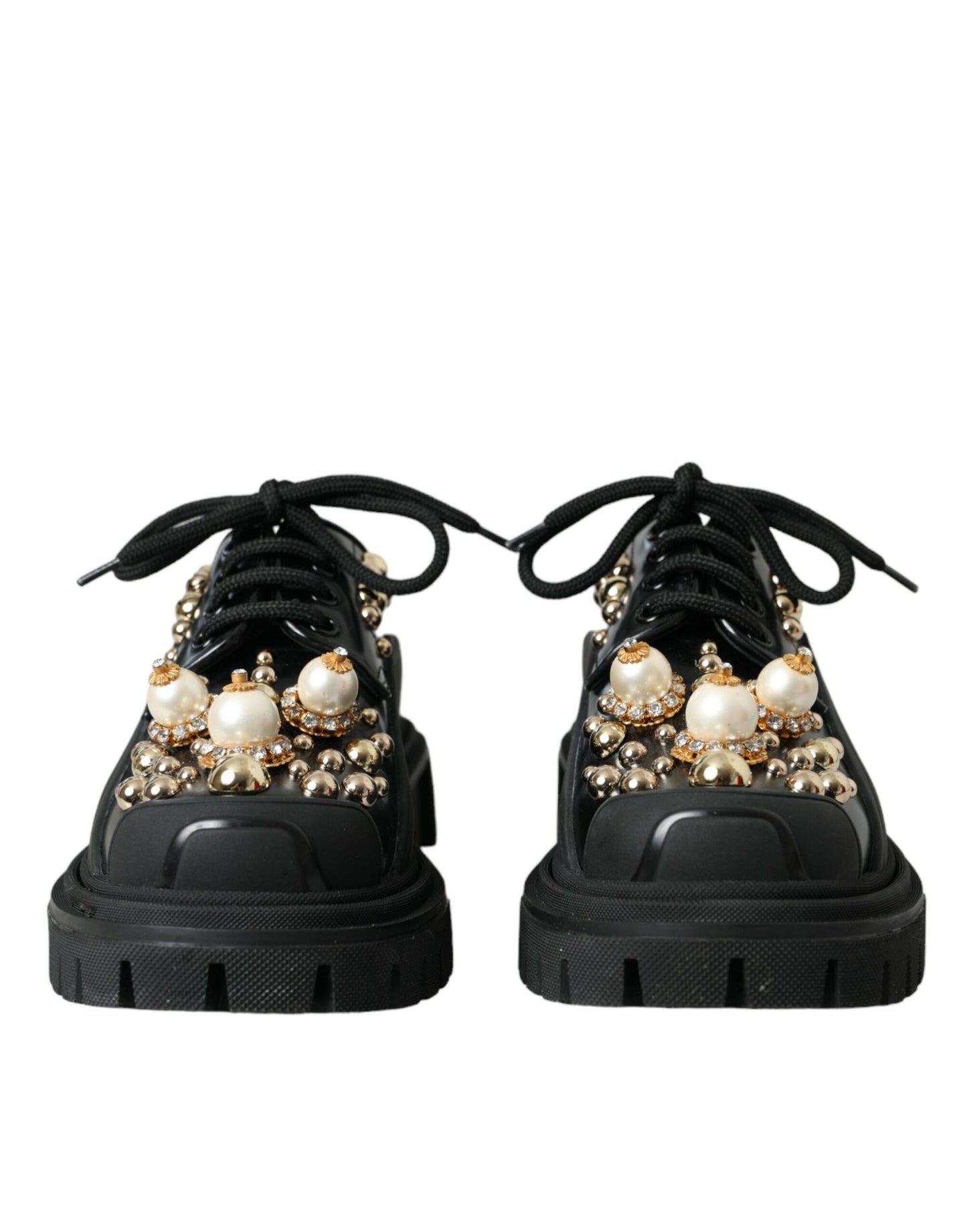 Chaussures de randonnée en cuir noir Dolce & Gabbana à ornements