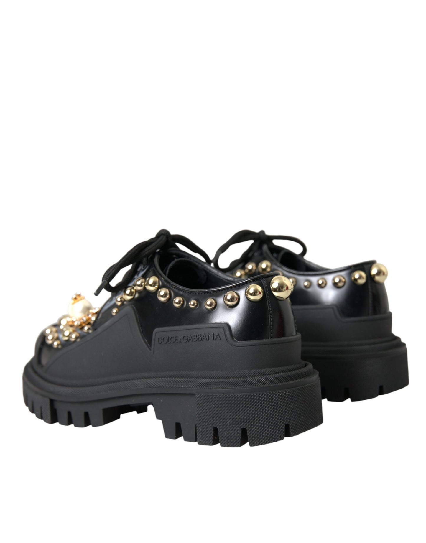 Chaussures de randonnée en cuir noir Dolce & Gabbana à ornements