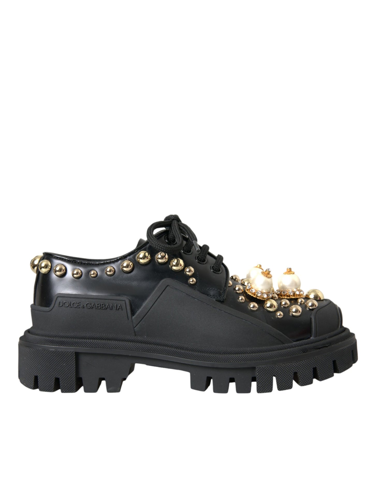 Chaussures de randonnée en cuir noir Dolce & Gabbana à ornements