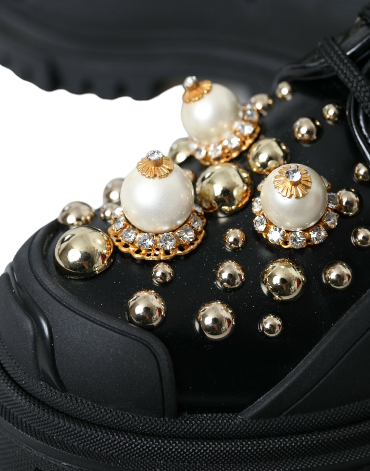 Chaussures de randonnée en cuir noir Dolce & Gabbana à ornements