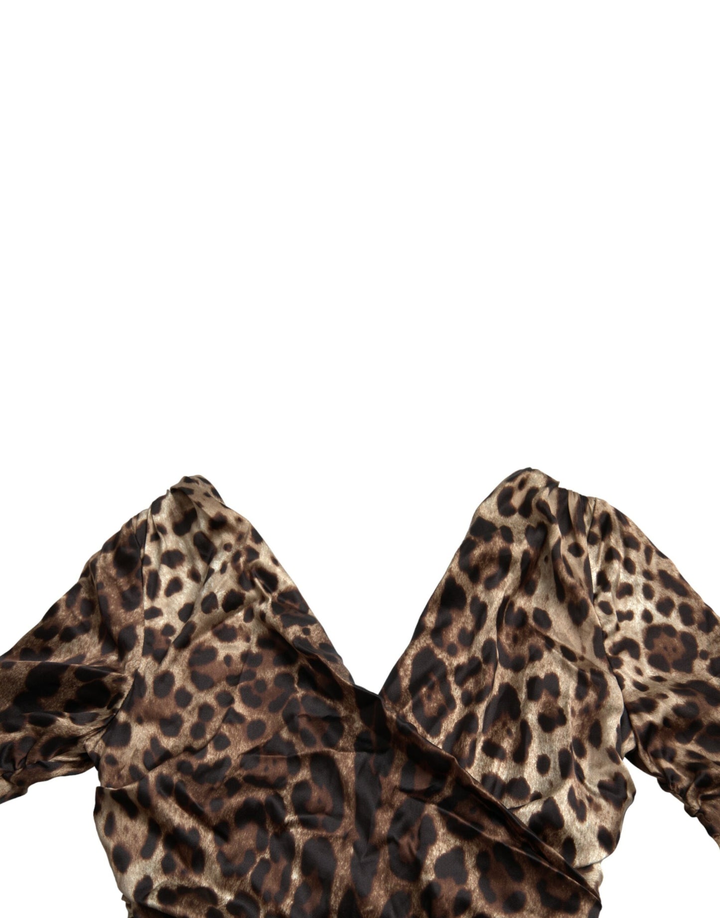 Robe mi-longue moulante à col en V et imprimé léopard marron Dolce & Gabbana