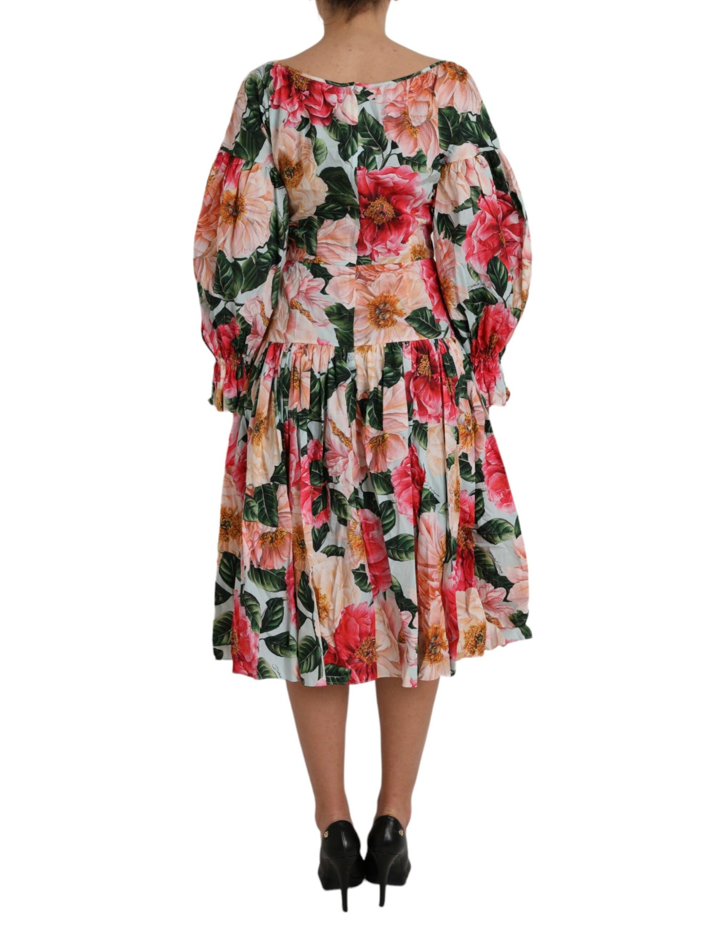 Dolce & Gabbana Mehrfarbiges Aline-Plisseekleid aus Baumwolle mit Blumenmuster