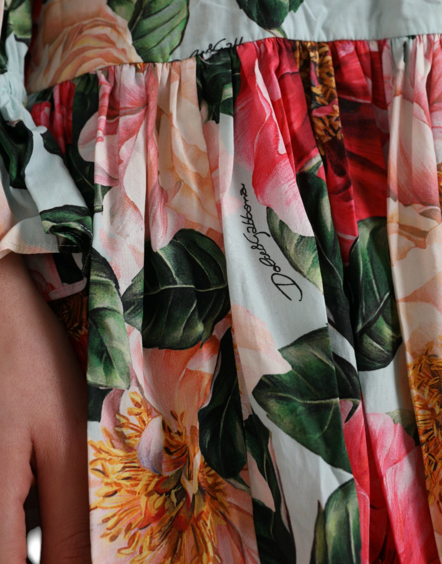 Dolce & Gabbana Mehrfarbiges Aline-Plisseekleid aus Baumwolle mit Blumenmuster