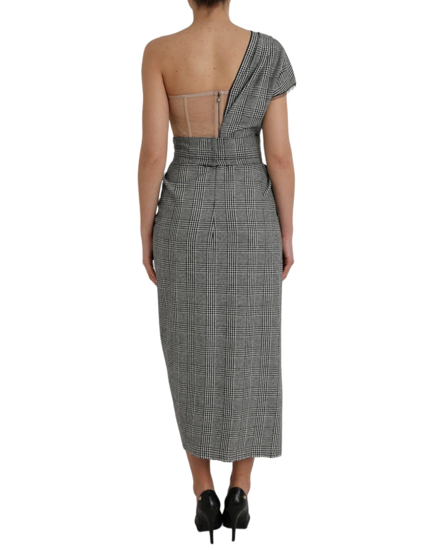 Robe longue asymétrique grise et beige à superpositions Dolce & Gabbana