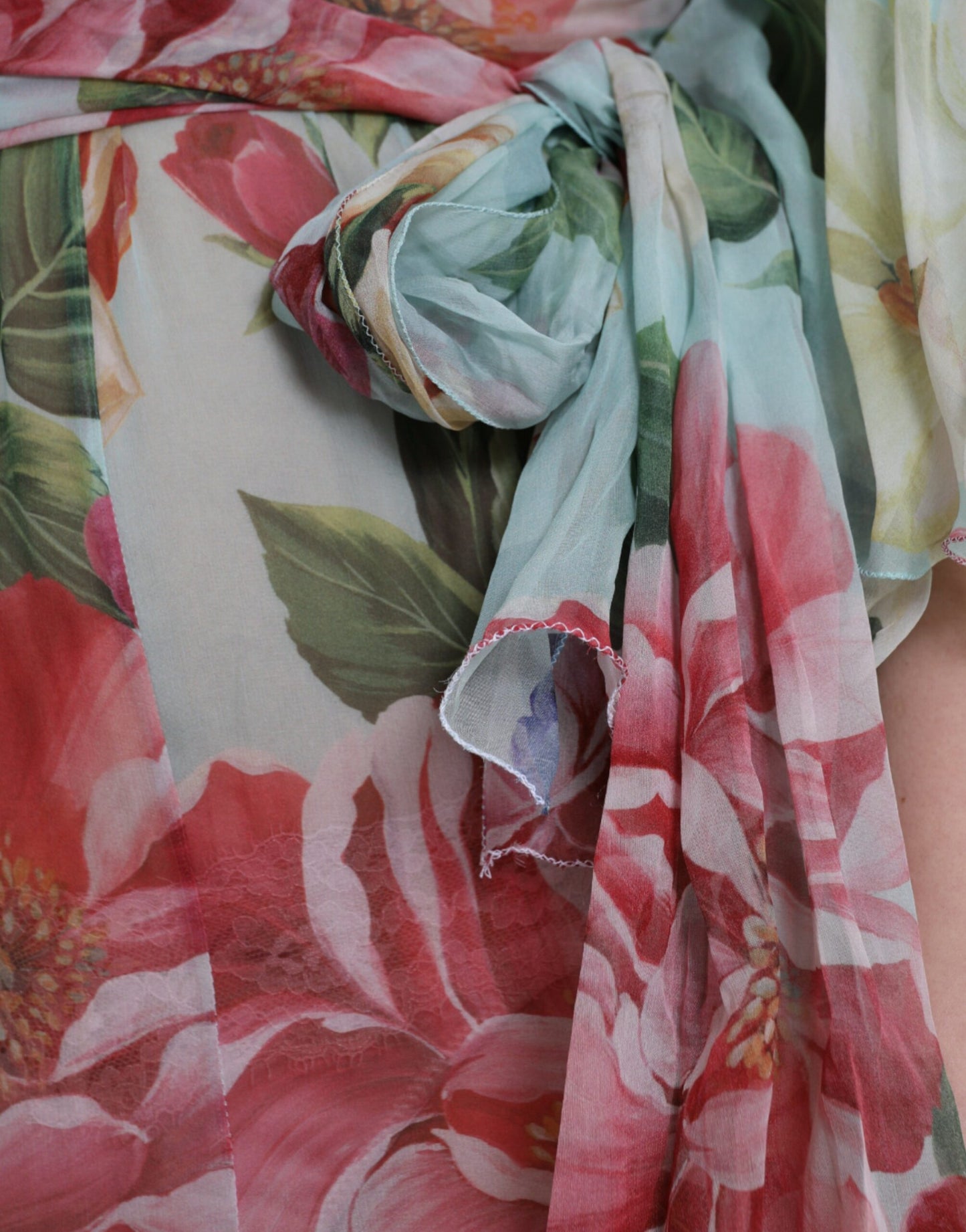 Robe longue à volants et imprimé floral bleu Dolce & Gabbana