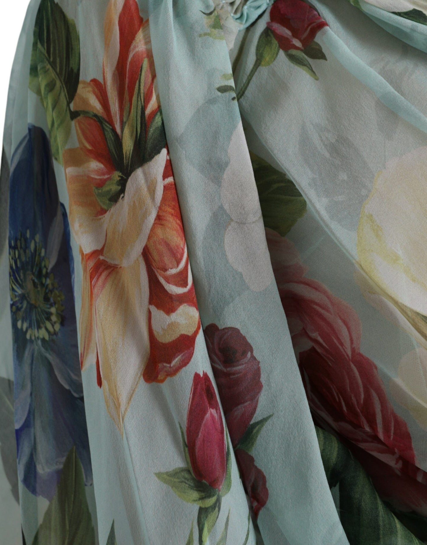 Robe longue à volants et imprimé floral bleu Dolce & Gabbana