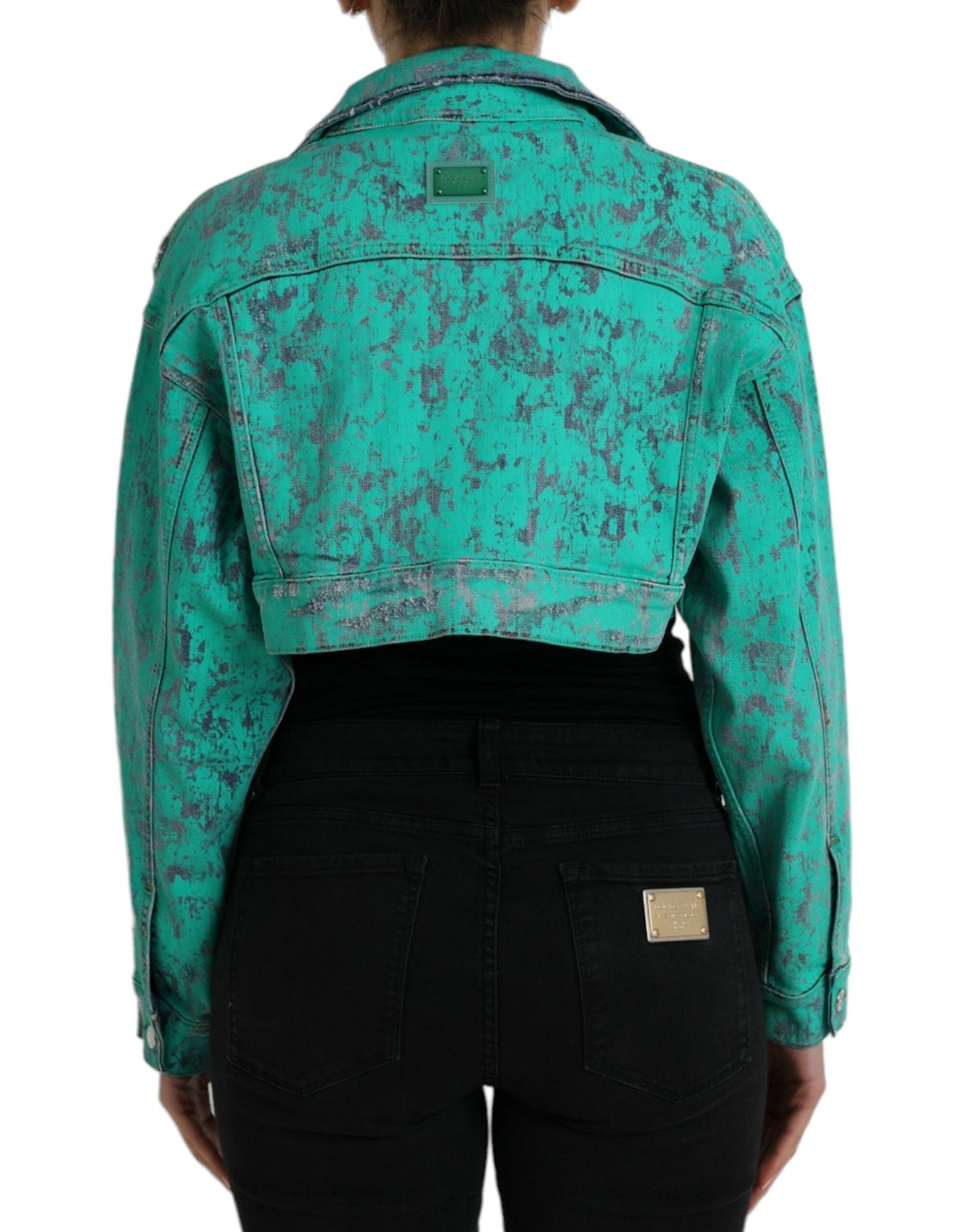 Veste courte en jean tie-dye en coton vert Dolce & Gabbana