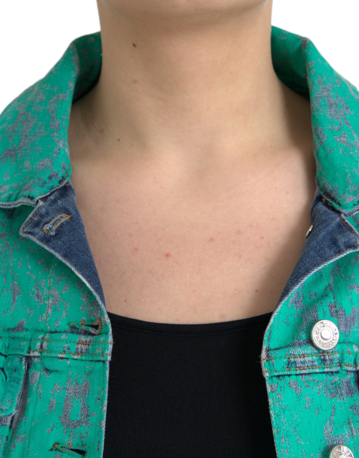 Veste courte en jean tie-dye en coton vert Dolce & Gabbana