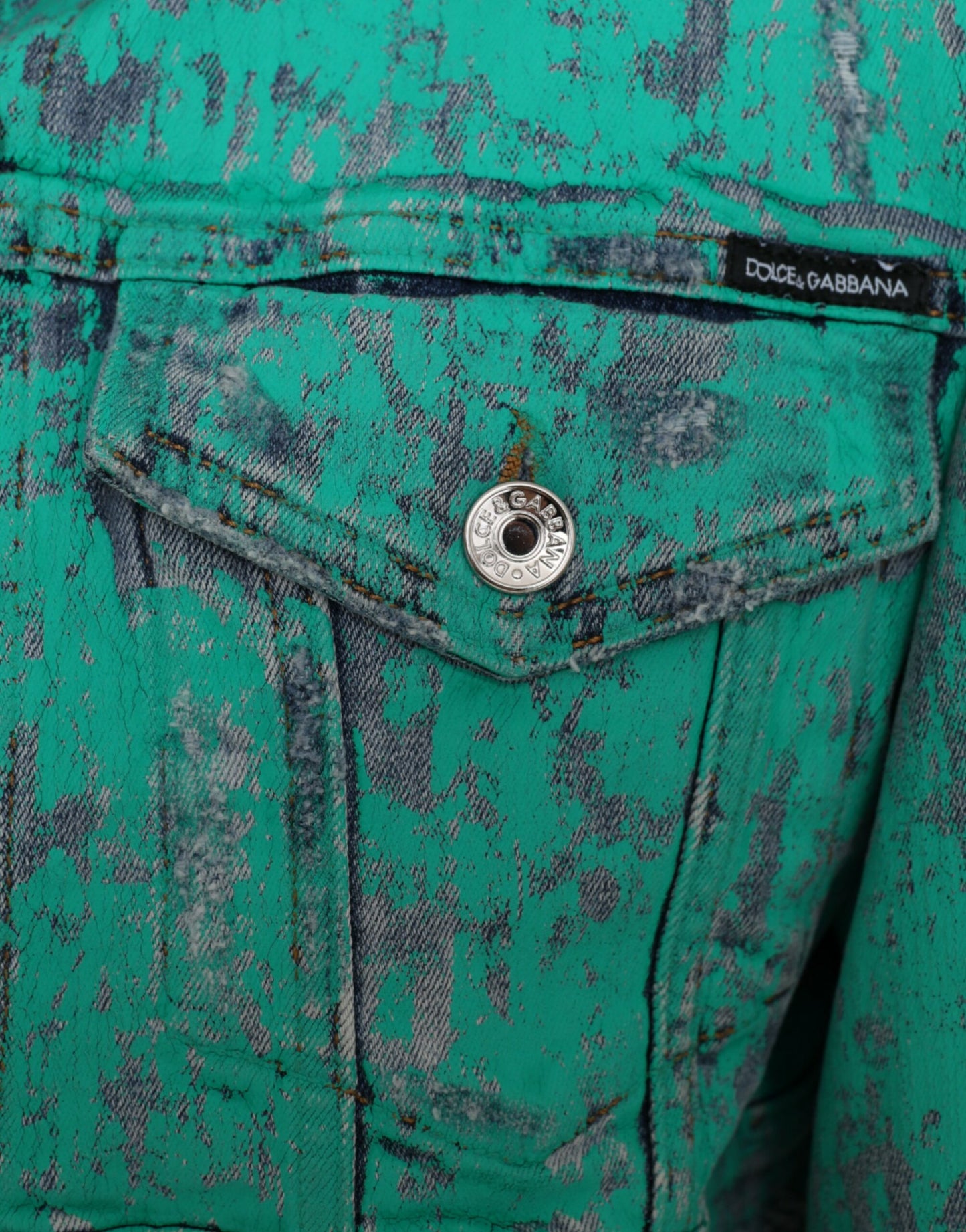 Veste courte en jean tie-dye en coton vert Dolce & Gabbana