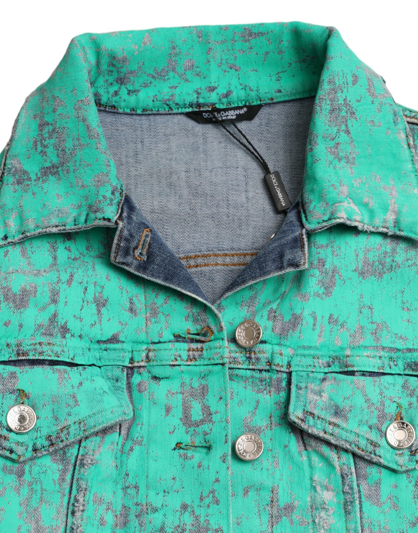 Veste courte en jean tie-dye en coton vert Dolce & Gabbana