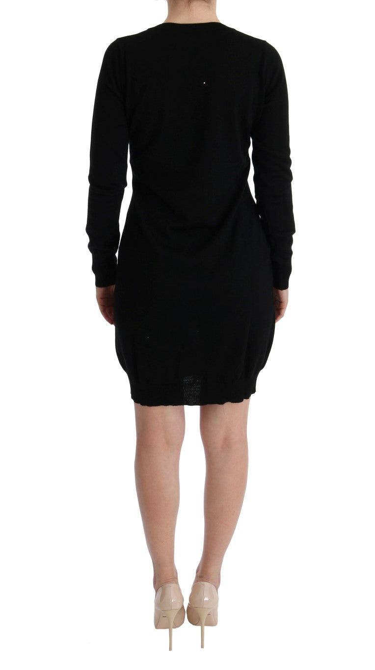 Robe droite à manches longues en laine noire MARGHI LO'