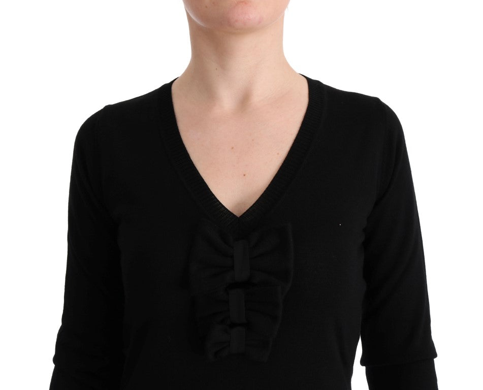 Robe droite à manches longues en laine noire MARGHI LO'