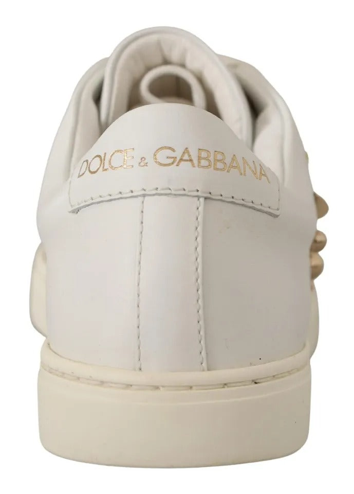 Baskets Dolce & Gabbana en cuir blanc et or avec cœur rouge